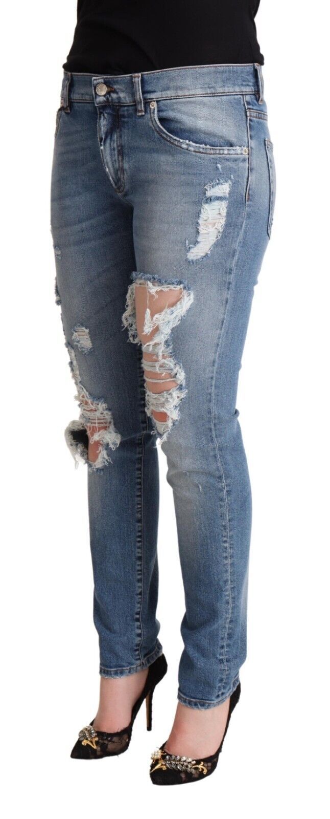Dolce & Gabbana Blue Distressed Cotton Denim Skinny Jeans by Dolce & Gabbana