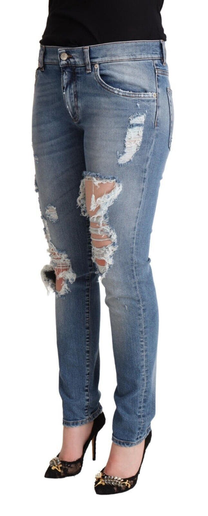 Dolce & Gabbana Blue Distressed Cotton Denim Skinny Jeans by Dolce & Gabbana