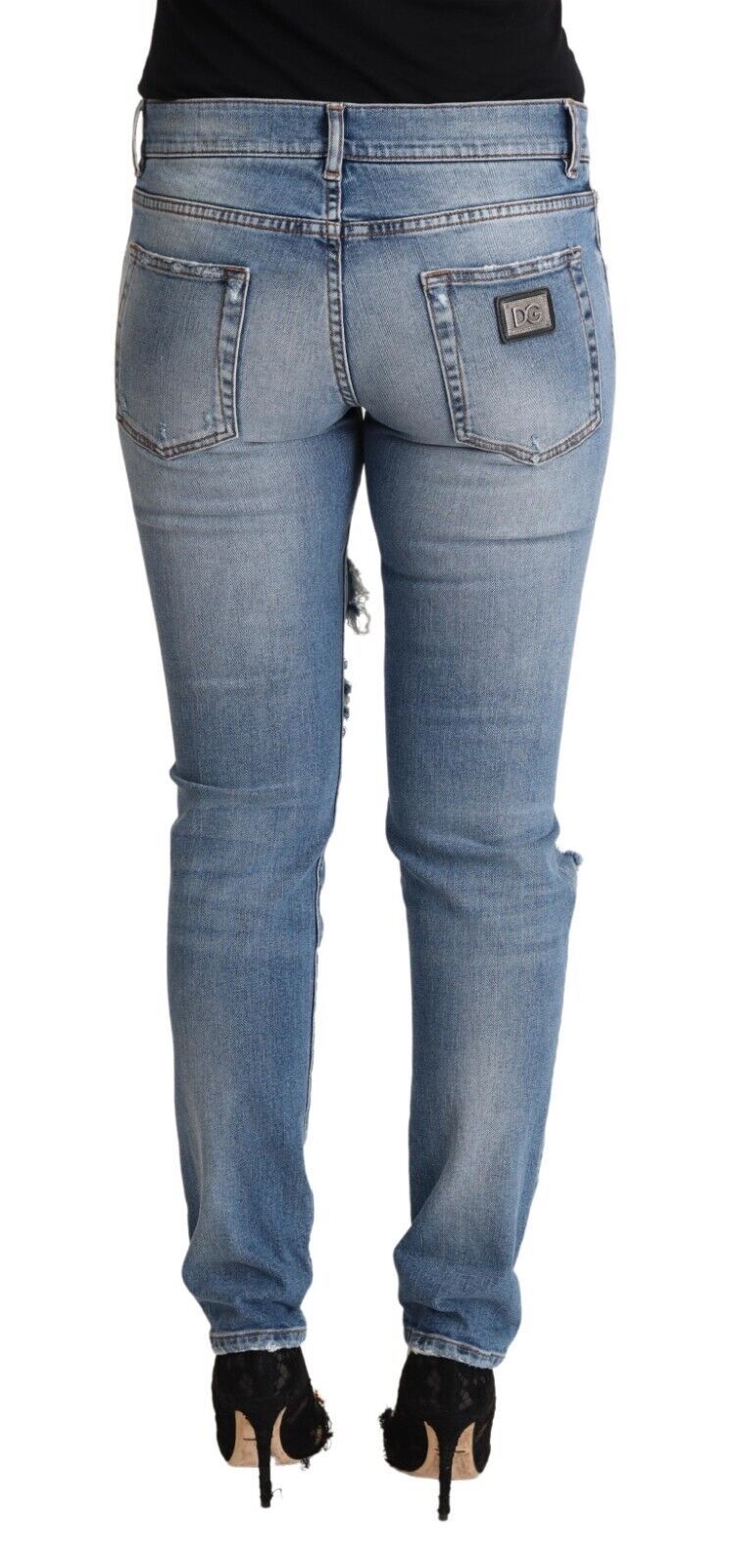 Dolce & Gabbana Blue Distressed Cotton Denim Skinny Jeans by Dolce & Gabbana