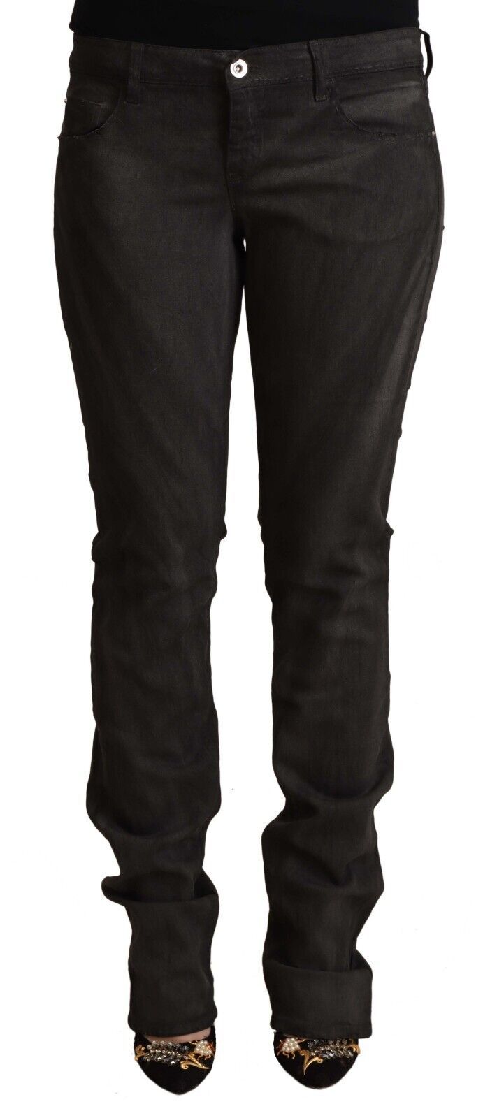 Costume National Black Cotton Mid Waist Skinny Pants by Costume National