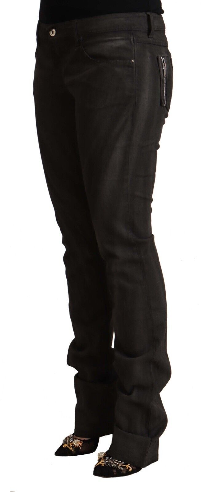 Costume National Black Cotton Mid Waist Skinny Pants by Costume National