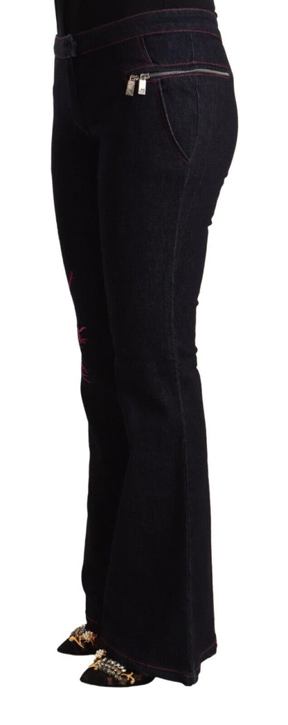 Exte Black Cotton Mid Waist Cotton Flared Jeans by Exte