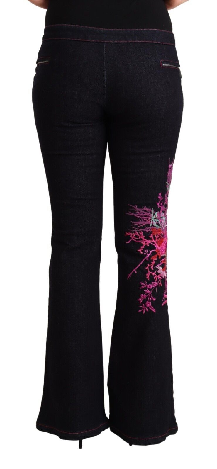 Exte Black Cotton Mid Waist Cotton Flared Jeans by Exte