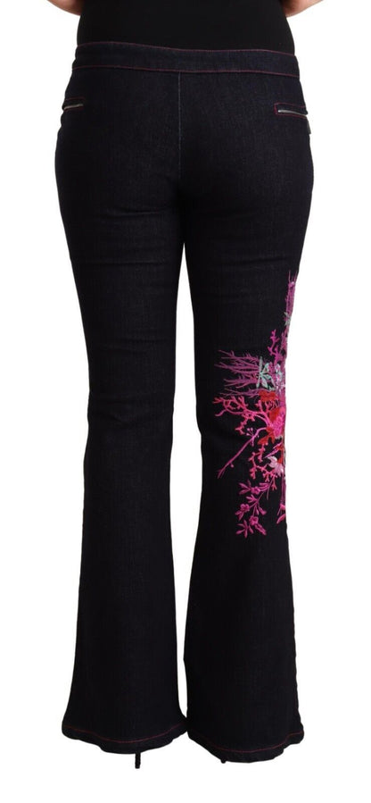 Exte Black Cotton Mid Waist Cotton Flared Jeans by Exte