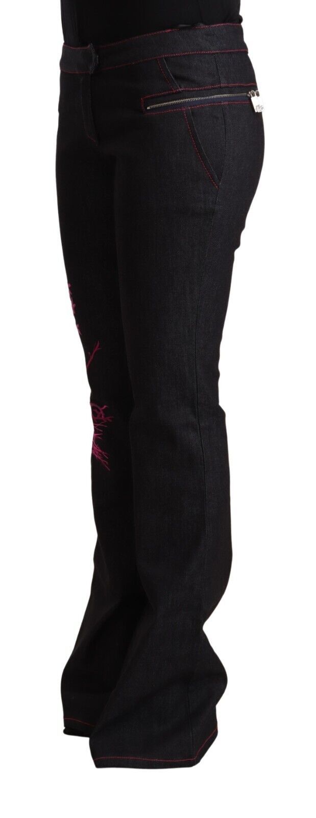 Exte Black Cotton Stretch Mid Waist Cotton Flared Denim Jeans by Exte