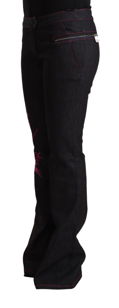 Exte Black Cotton Stretch Mid Waist Cotton Flared Denim Jeans by Exte
