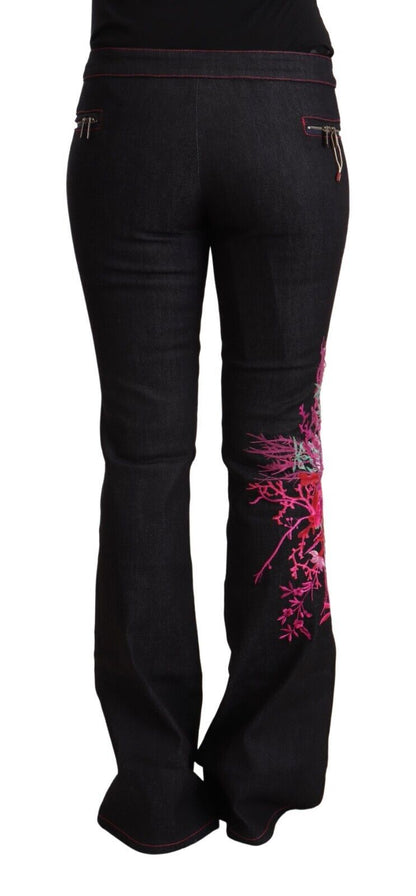 Exte Black Cotton Stretch Mid Waist Cotton Flared Denim Jeans by Exte