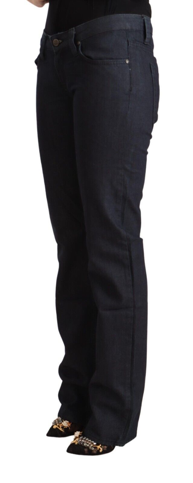 Exte Dark Blue Cotton Stretch Low Waist Straight Denim Jeans by Exte