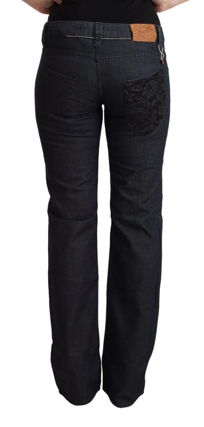 Exte Dark Blue Cotton Stretch Low Waist Straight Denim Jeans by Exte