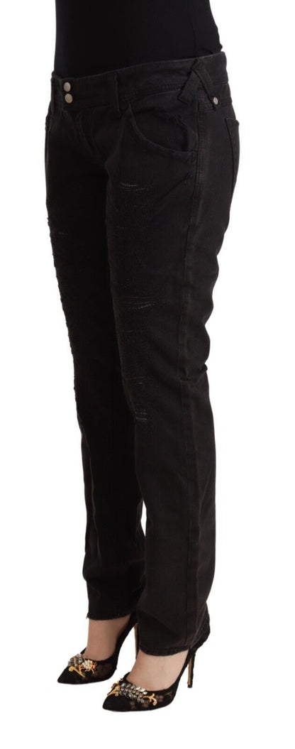 CYCLE Black Cotton Distressed Low Waist Slim Fit Denim Jeans by CYCLE