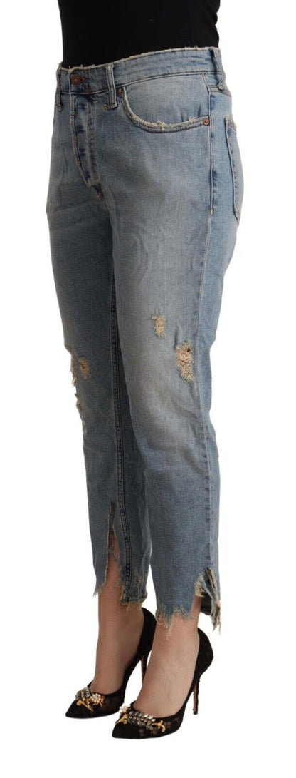 CYCLE Light Blue Distressed Mid Waist Cropped Denim Jeans by CYCLE
