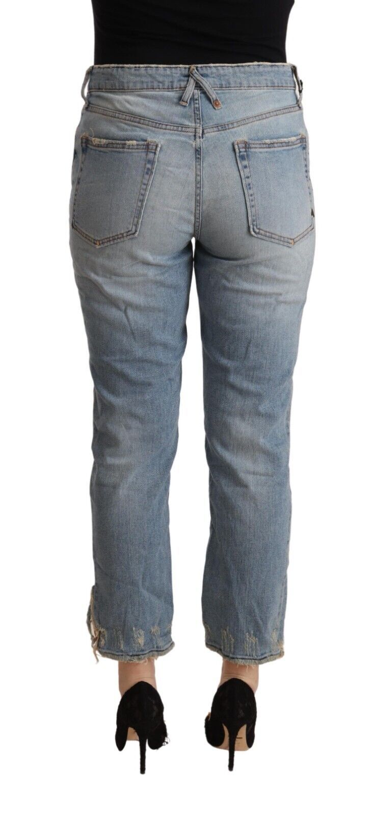 CYCLE Light Blue Distressed Mid Waist Cropped Denim Jeans by CYCLE