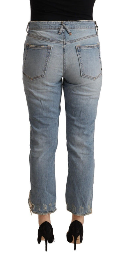 CYCLE Light Blue Distressed Mid Waist Cropped Denim Jeans by CYCLE