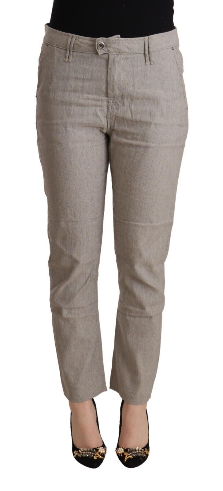 CYCLE Light Gray Linen Blend Mid Waist Tapered Pants by CYCLE