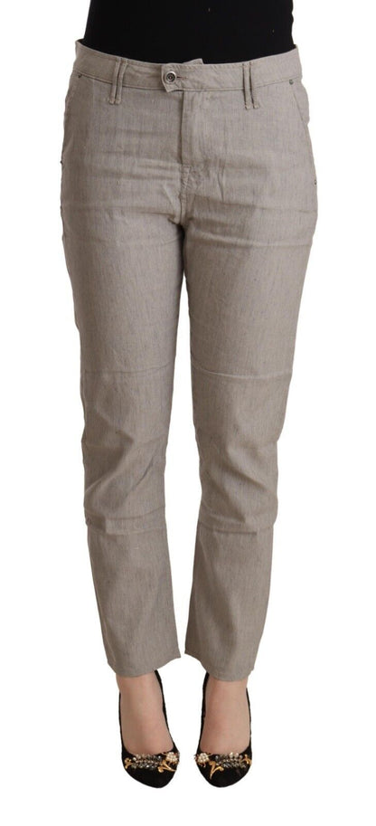 CYCLE Light Gray Linen Blend Mid Waist Tapered Pants by CYCLE
