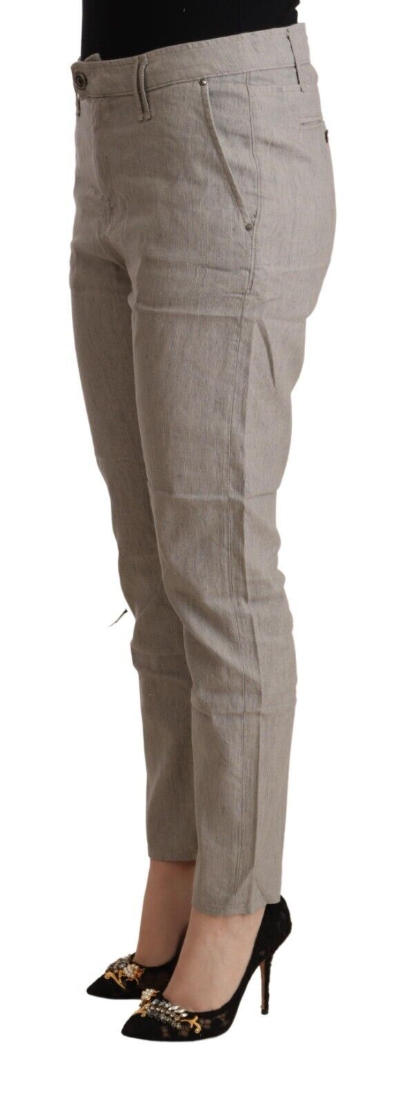 CYCLE Light Gray Linen Blend Mid Waist Tapered Pants by CYCLE