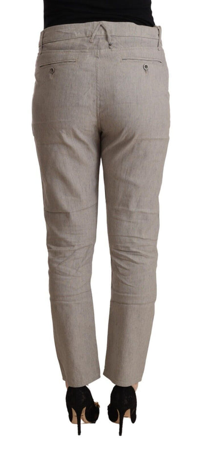 CYCLE Light Gray Linen Blend Mid Waist Tapered Pants by CYCLE