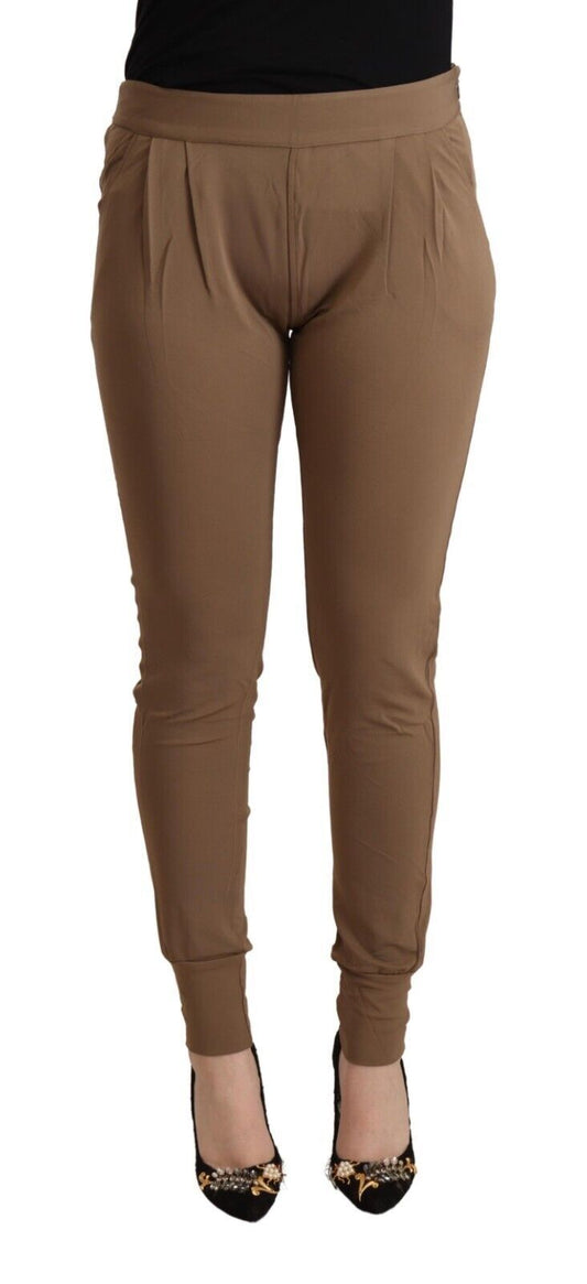 Scervino Street Brown Viscose Mid Waist Slim Tapered Pants by Scervino Street