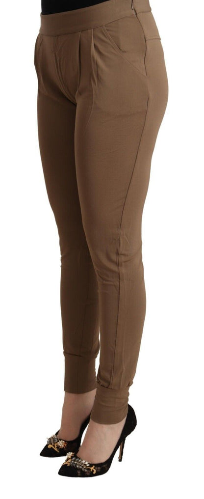 Scervino Street Brown Viscose Mid Waist Slim Tapered Pants by Scervino Street