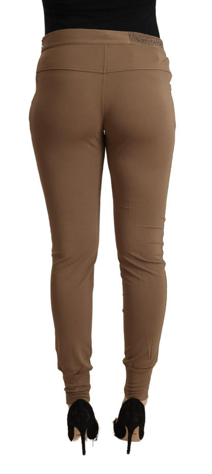 Scervino Street Brown Viscose Mid Waist Slim Tapered Pants by Scervino Street