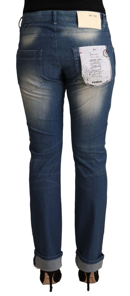 Eight Blue Washed Mid Waist Folded Hem Skinny Jeans