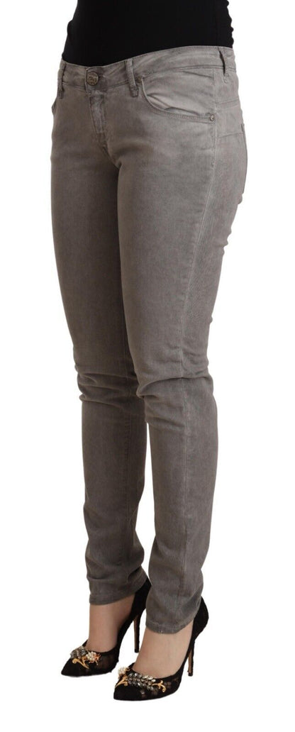Eight Gray Cotton Low Waist Skinny Push Up Denim Jeans