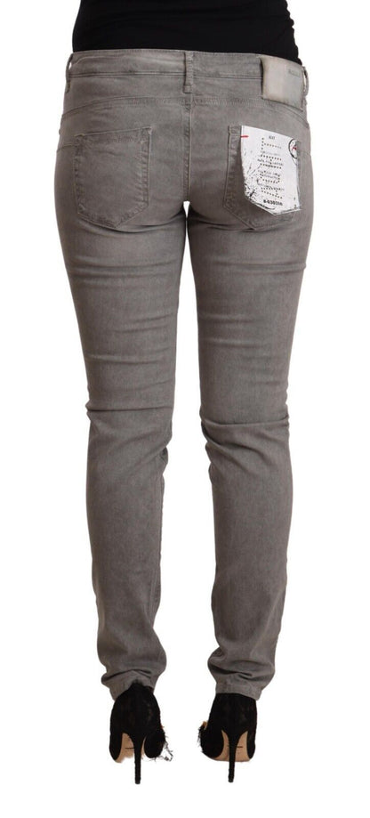 Eight Gray Cotton Low Waist Skinny Push Up Denim Jeans