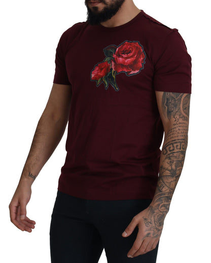 T-shirt ras du cou élégant Dolce &amp; Gabbana à motif roses bordeaux