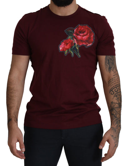 T-shirt ras du cou élégant Dolce &amp; Gabbana à motif roses bordeaux