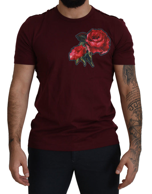 T-shirt ras du cou élégant Dolce &amp; Gabbana à motif roses bordeaux