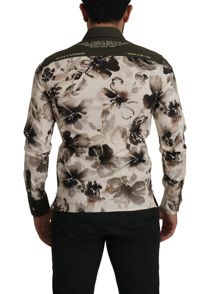 Dolce & Gabbana Green Beige Floral Cotton Stretch Exclusive Shirt by Dolce & Gabbana