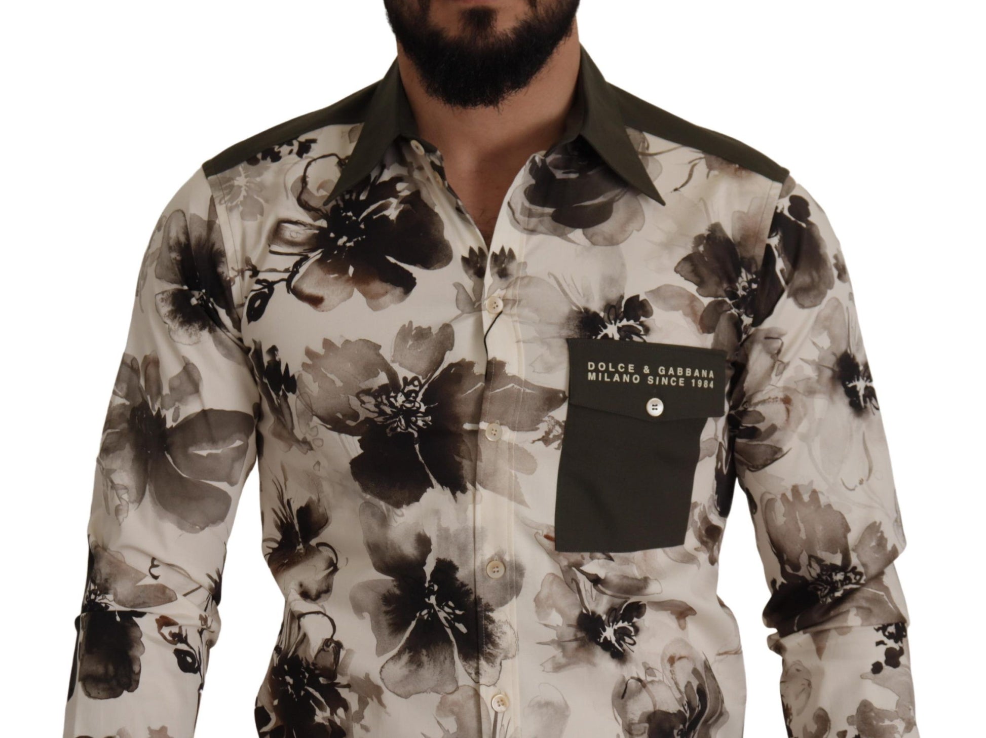 Dolce & Gabbana Green Beige Floral Cotton Stretch Exclusive Shirt by Dolce & Gabbana