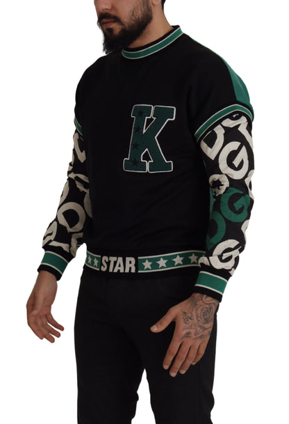 Dolce & Gabbana Black Green Cotton KING Star Crewneck Pullover Sweater by Dolce & Gabbana