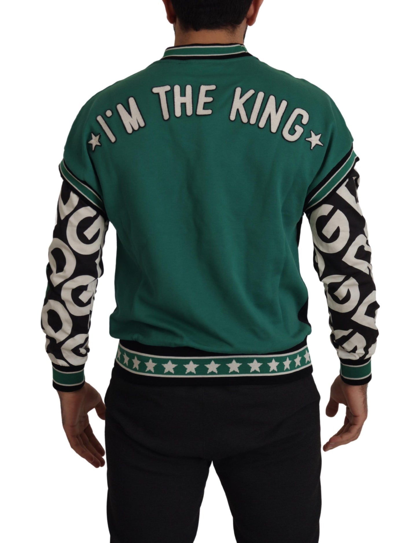 Dolce & Gabbana Black Green Cotton KING Star Crewneck Pullover Sweater by Dolce & Gabbana