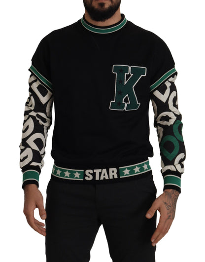 Dolce & Gabbana Black Green Cotton KING Star Crewneck Pullover Sweater by Dolce & Gabbana