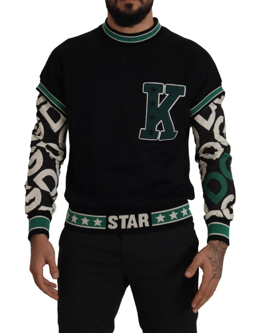 Dolce & Gabbana Black Green Cotton KING Star Crewneck Pullover Sweater by Dolce & Gabbana