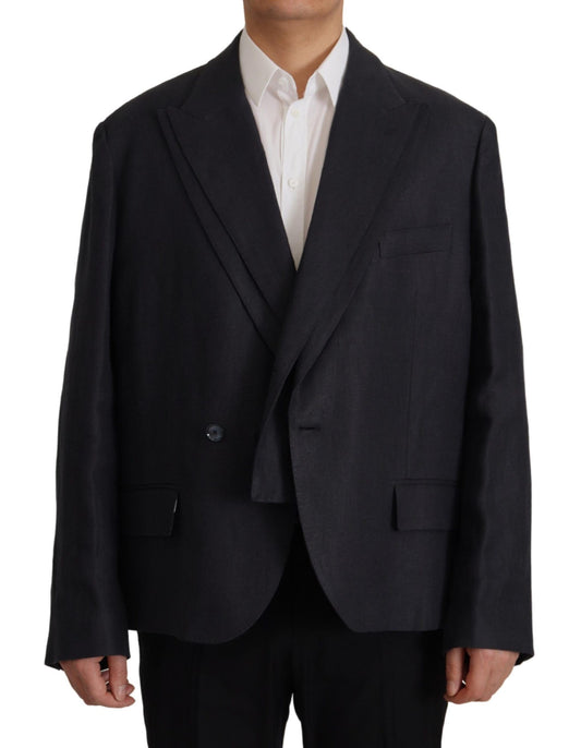 Blazer élégant croisé en lin bleu marine Dolce &amp; Gabbana