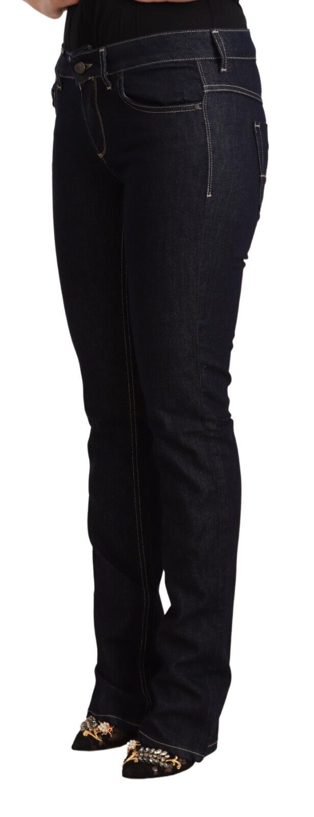 GF Ferre Black Cotton Stretch Low Waist Skinny Denim Jeans by GF Ferre