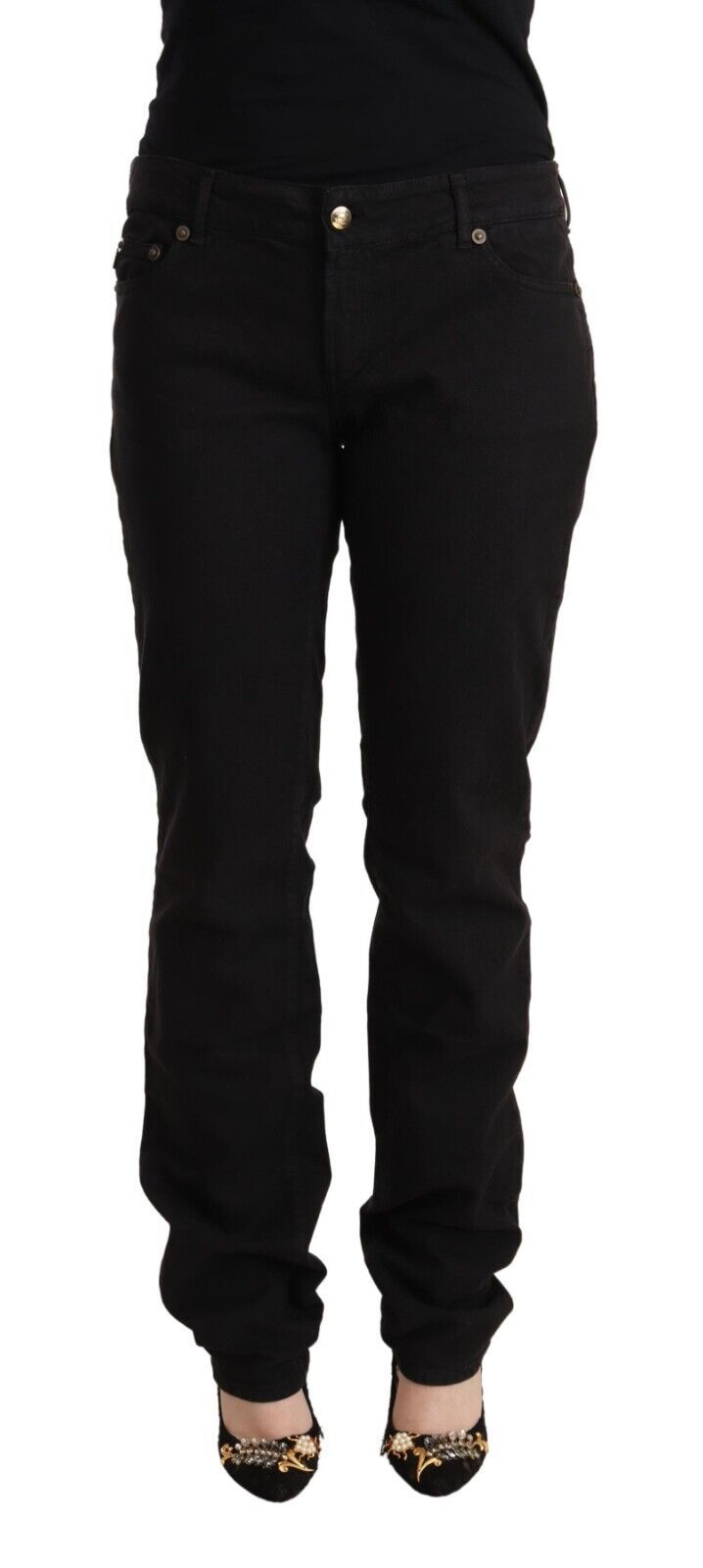 Just Cavalli Black Mid Waist Denim Cotton Skinny Jeans by Just Cavalli