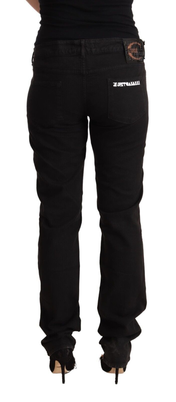 Just Cavalli Black Mid Waist Denim Cotton Skinny Jeans by Just Cavalli