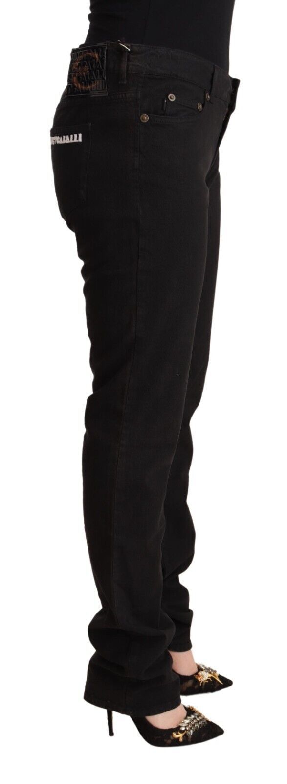 Just Cavalli Black Mid Waist Denim Cotton Skinny Jeans by Just Cavalli