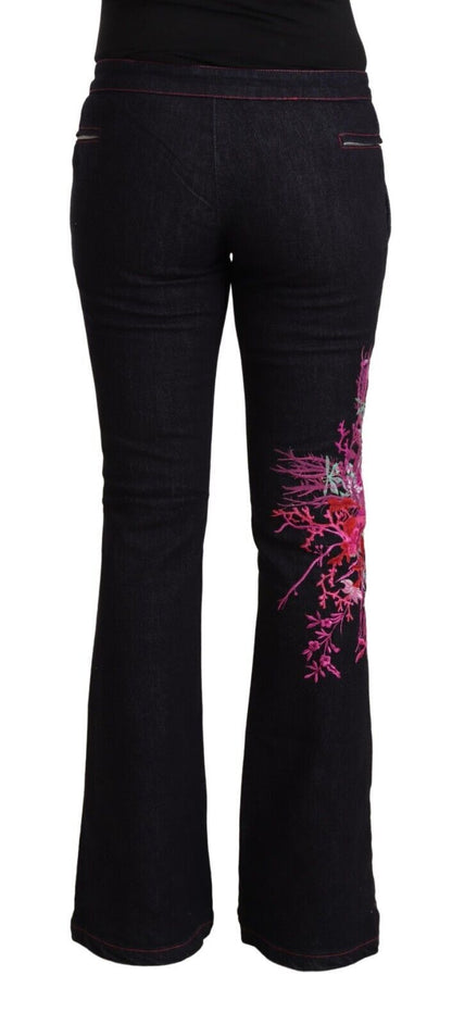 Exte Black Cotton Stretch Mid Waist Cotton Flared Denim Jeans by Exte