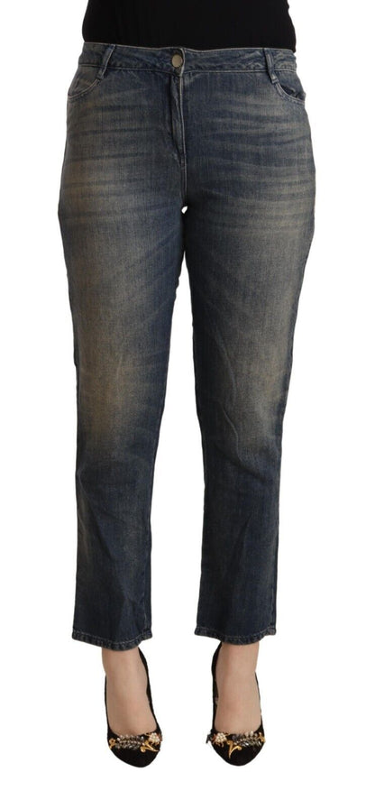 Twinset Blue Washed Cotton Cropped Capri Women Denim Jeans by Twinset