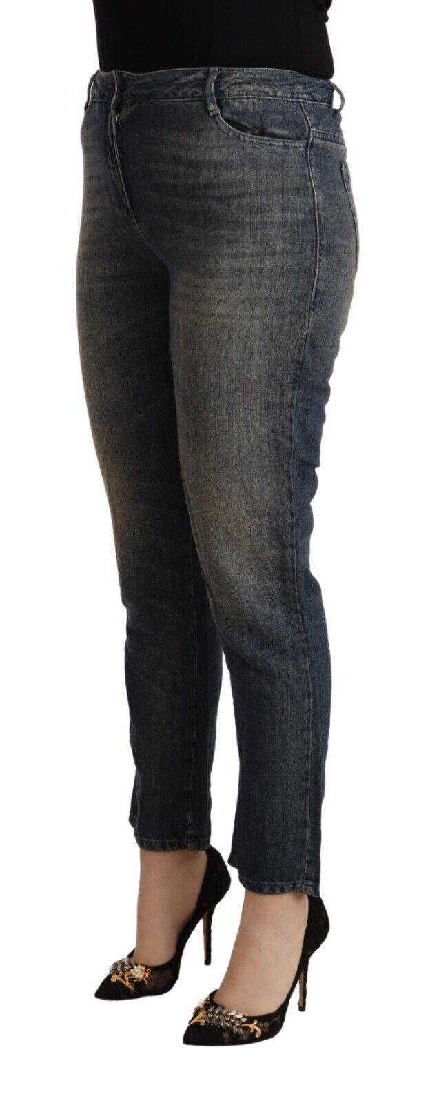 Twinset Blue Washed Cotton Cropped Capri Women Denim Jeans by Twinset