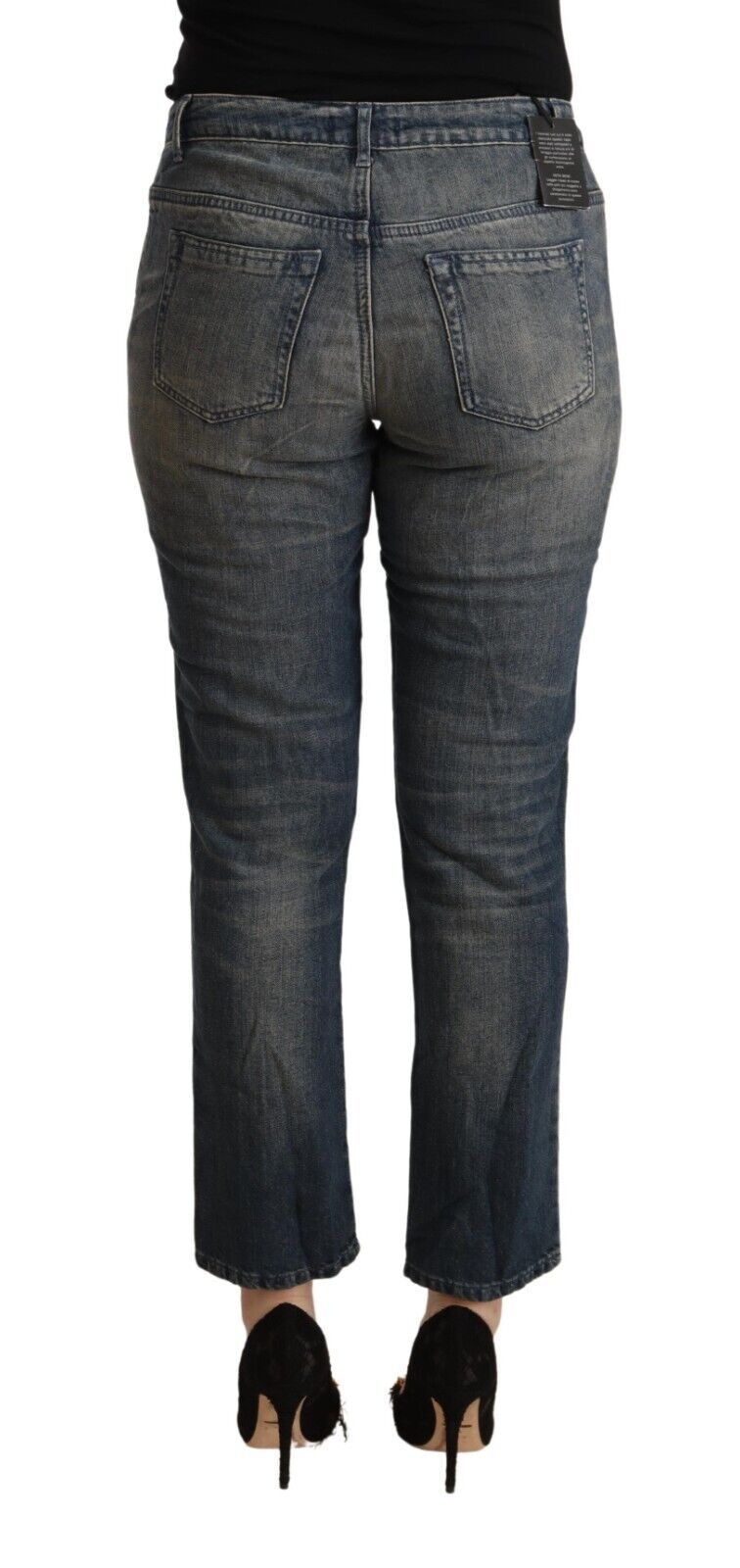 Twinset Blue Washed Cotton Cropped Capri Women Denim Jeans by Twinset