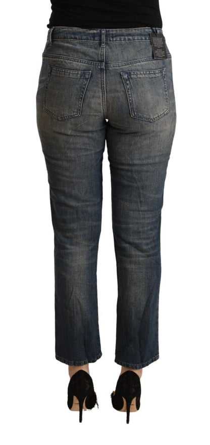 Twinset Blue Washed Cotton Cropped Capri Women Denim Jeans by Twinset
