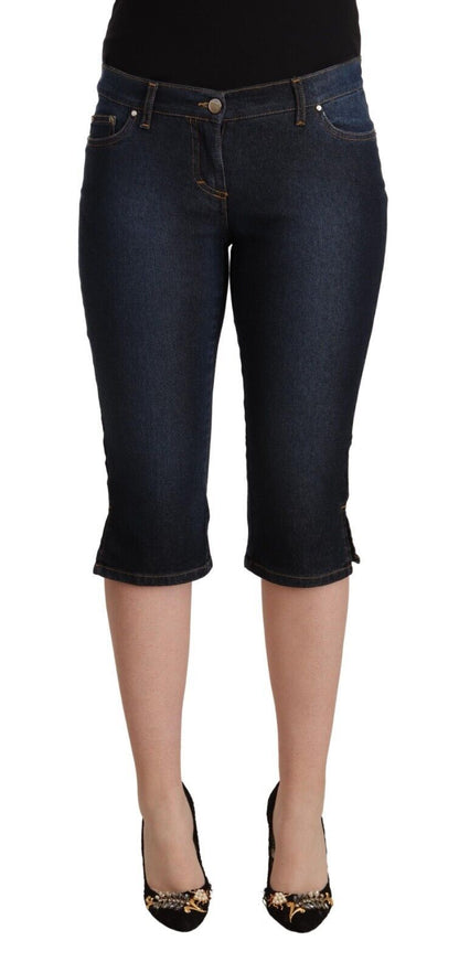 GF Ferre Blue Cotton Stretch Low Waist Slim Capri Denim Jeans by GF Ferre