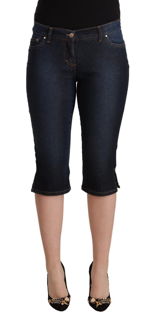 GF Ferre Blue Cotton Stretch Low Waist Slim Capri Denim Jeans by GF Ferre