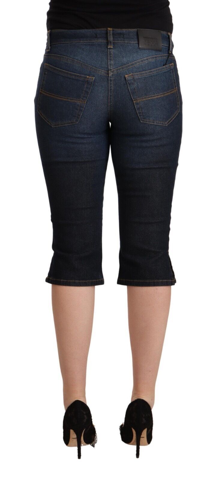 GF Ferre Blue Cotton Stretch Low Waist Slim Capri Denim Jeans by GF Ferre