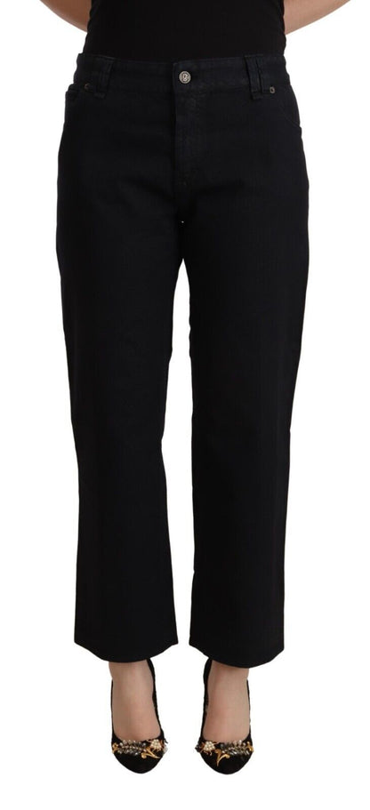 John Galliano Black Cotton Flared Cropped High Waist Denim Jeans by John Galliano